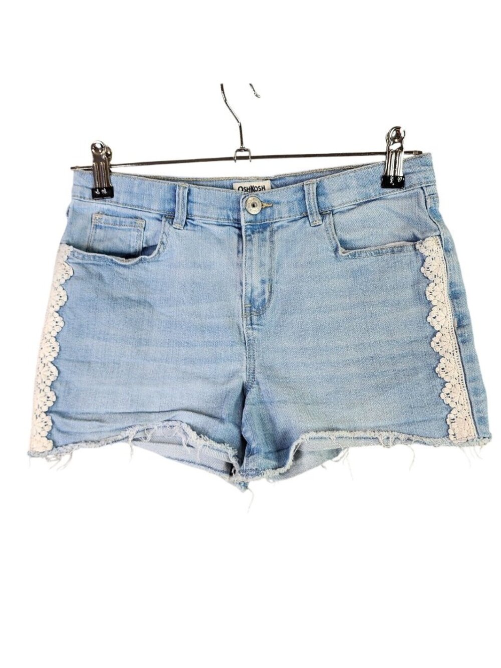 Girls Oshkosh Blue Denim Shorts Cut Off Lace Trim 3" Inseam Cotton Blend 14